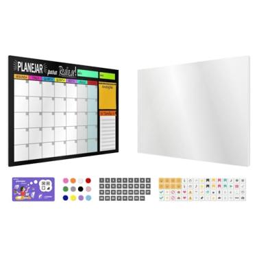 Imagem de Planejador Calendário Mensal E Painel P/Fotos, Notas + Imãs - Organizador Calendário + Lousa Branca Magnética