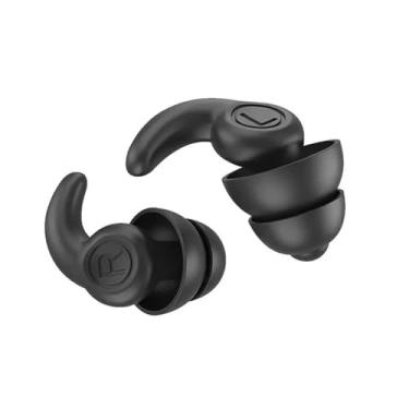 Imagem de Tampão de ouvido de silicone antiruído com redução de ruído e cancelamento de ruído à prova de som, à prova d'água, protetor de ouvido macio para natação (preto 1, pequeno)