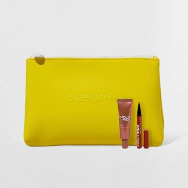 Imagem de Kit Caneta Batom Nude + Blush Líquido Coral + Nécessaire Neoprene Amarelo 4you (3 Produtos)