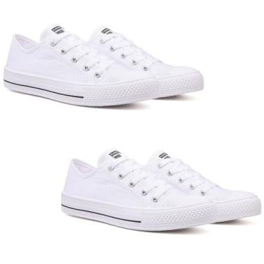 Imagem de Dois Pares De Tenis Feminino Casual CM Star Moda Leve Botinha Preta Branca ou Vermelha e Tenis Branco Preto ou Vermelho (Tenis Branco Tenis Branco, BR, Adulto, Faixa Numérico, 39, 40)