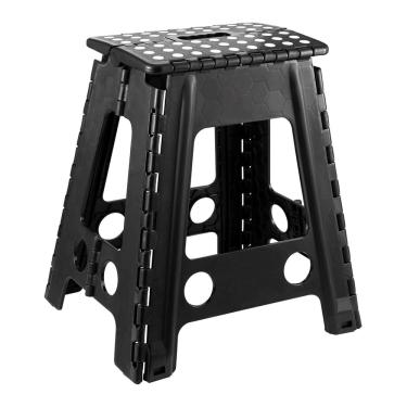 Imagem de Banqueta Dobrável Alta Com Alça Portátil Banco De Plástico Multiuso 45cm Capacidade Até 150kg Preto