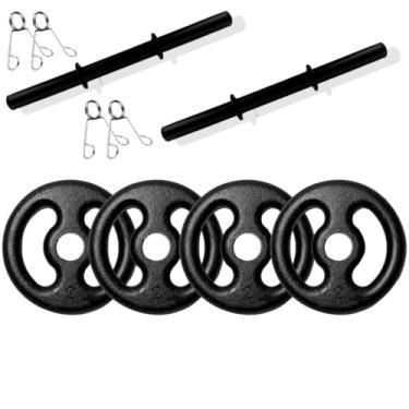 Imagem de Halter de 8Kg com 2 Barras Tubo Oca Preta 40cm + 4 Anilhas de 2Kg