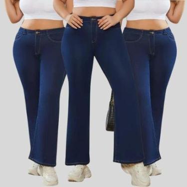 Imagem de KIT 3 Calças Flare Plus SizeJeans Feminina Boca de Sino Cintura Alta Modeladora-Feminino