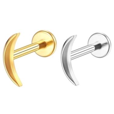 Imagem de Piercing Helix Conch Tragus Labret Titânio Pvd Lua 1.2x8 (Dourado)