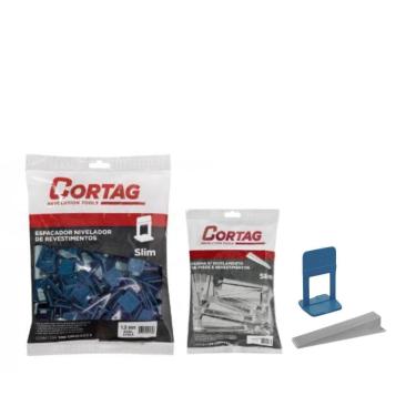 Imagem de Espaçador Nivelador Slim 1,0mm Azul Cortag C/200 Peças e 100 Cunhas