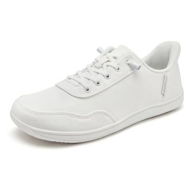 Imagem de HOBIBEAR Tênis masculino sem cadarço, confortável, largo, minimalista, de lona, Branco, 14 Wide Women/13 Wide Men