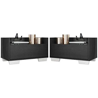 Imagem de Kit c/ 2 Mesas de Cabeceira 80 cm c/Pés Quadrados Multimóveis Preta/branca