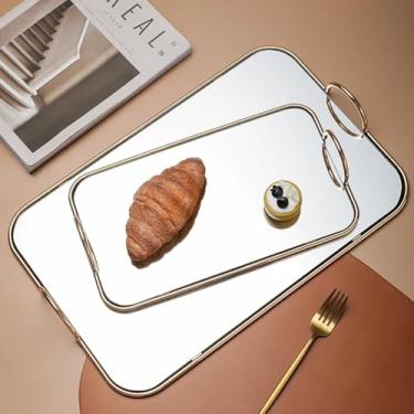 Imagem de Bandeja Espelhada Dourada 2 Peças Minimalista 46x30 34x19