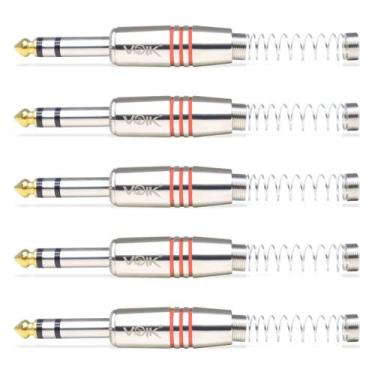 Imagem de Kit 5 Conector Plug P10 Stereo Voik PRTS-P10 Com Mola Prata