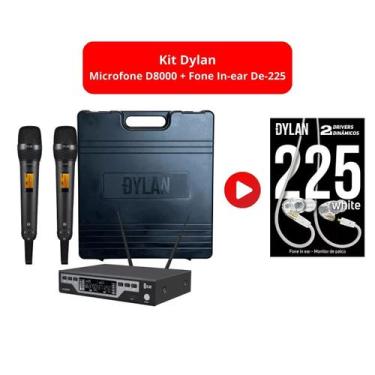 Imagem de Kit Microfone Duplo de Mão Sem Fio UHF Dylan D-8000S Preto + Fone de O