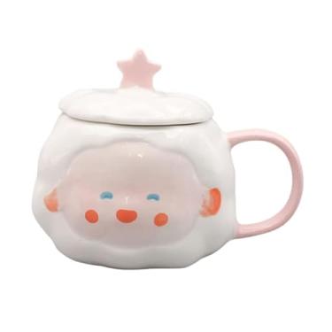 Imagem de viva story Caneca fofa de porcelana copo de cerâmica de coelho de morango canecas de café com canudo e tampa para adultos e crianças para meninas (nuvem branca, 400 ml)