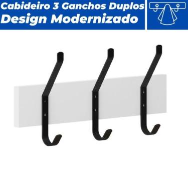 Imagem de Cabideiro Para Parede Madeira Industrial C/ 3 Ganchos Duplos - Pratk, 