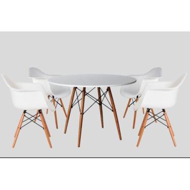 Imagem de Conjunto De Mesa 4 Poltronas Brancas Eames 90 Cm Base Madeira Tampo Br
