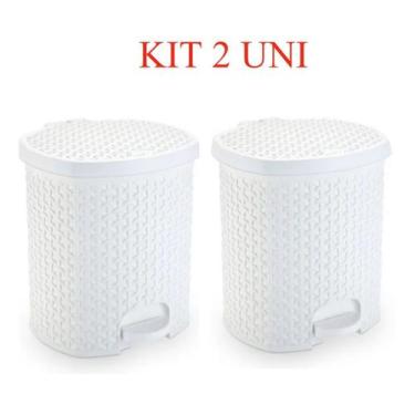 Imagem de 2 Lixeira Cesto Lixo Cozinha Banheiro Pedal 6 L Rattan branc - PLASNOR