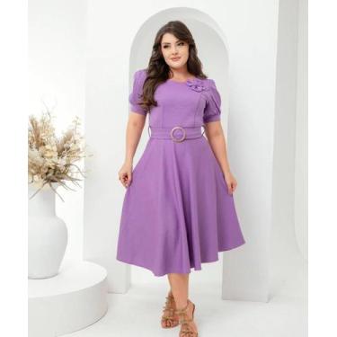 Imagem de Vestido Feminino Mídi Manga Princesa Plissada com Cinto e Detalhe flor