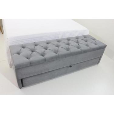 Imagem de Puff Baú Com Gaveta 120x50x45cm Na cor Cinza no Tecido Veludo Liso (Sa