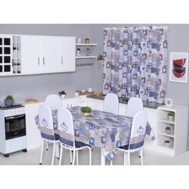 Imagem de Kit 8 Capas de Cadeira + Toalha de Mesa + Cortina Sala de Jantar Cozin