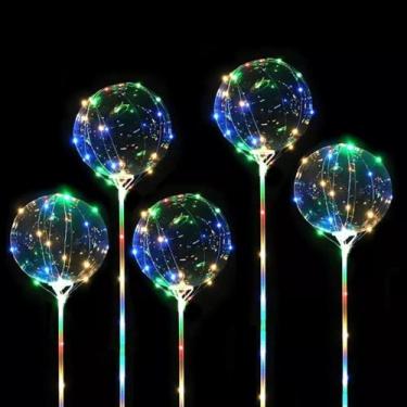 Imagem de 6x Balão Led Bubble Transparente C/ Vareta Haste Para Festa - PL