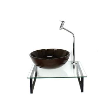 Imagem de Kit cuba de vidro redonda 10mm marrom tampo 40cm incolor com suporte t