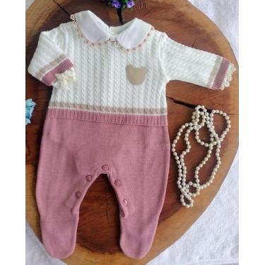 Imagem de Macacão Tricô Bebe urso rosê - locomotiva, Branco, rn