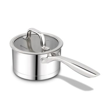 Imagem de Rorence Panela de aço inoxidável de 1,5 L, panela de molho com tampa de vidro temperado transparente transparente para molhos, macarrão, vegetais, panela pequena de indução para todos os fogões, pode