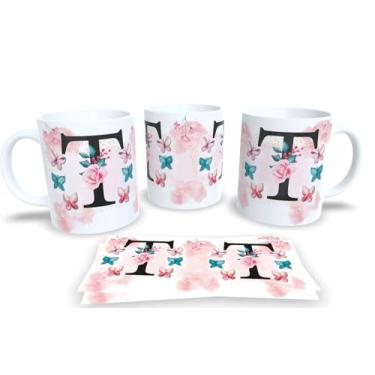 Imagem de Caneca Branca de Porcelana Personalizadas Alfabeto iniciais Nomes (T)