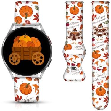 Imagem de Pulseiras de relógio de Natal e Dia das Bruxas compatíveis com Samsung Galaxy Watch 40 mm, 41 mm, 42 mm, 44 mm, 45 mm e 46 mm, pulseira de silicone de substituição de 20 mm para Galaxy Watch 5 / Watch 5 Pro / Watch 4 / Watch 4 Classic / Watch 3 (abóbora e peru)
