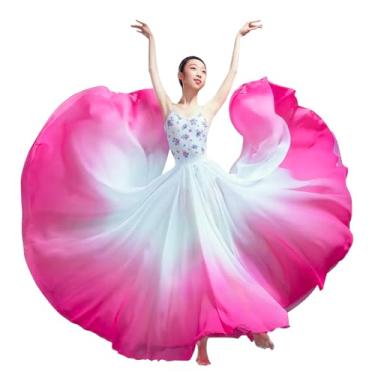 Imagem de Z&X Saia feminina de dança lírica gradiente de chiffon longa rodada transparente para desempenho de balé moderno, 12a Rosa Vermelha Branca, Tamanho Único