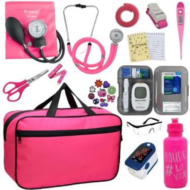 Imagem de Kit Bolsa Cores Aparelho de Pressao Esfigmomanometro Estetoscópio Medi