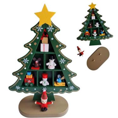 Imagem de Arvore Natal Madeira Natalina Papai Noel Boneco Neve Estante Armaria D