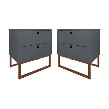 Imagem de Kit 2 Mesas de Cabeceira Slim Cinza 2 Gavetas Base Metálica Cobre - Be