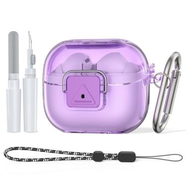 Imagem de TUDIOW Capa transparente para Galaxy Buds 3 FE (2025) e Buds 3 Pro e Galaxy Buds 3 com trava segura, proteção à prova de choque para Samsung Galaxy Buds3 e 3Pro com kit de limpeza e chaveiro (roxo