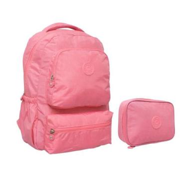 Imagem de Kit Mochila Casual e Estojo Crinkle 17,5" Yins YS41053, Rosa