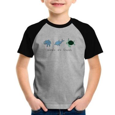 Imagem de Camiseta Raglan Infantil Animals are friends - Foca na Moda, Cinza, Pr