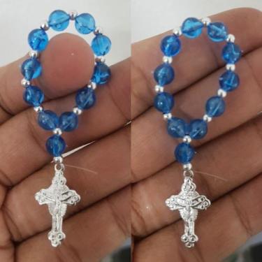 Imagem de Mini terço pérolas- 50 unidades - brazil cups, AZUL C/ PRATA