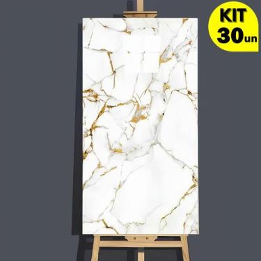 Imagem de Kit 30 Placas Adesiva Revestimento Mármore 3D Vinílico Alto Brilho 30x