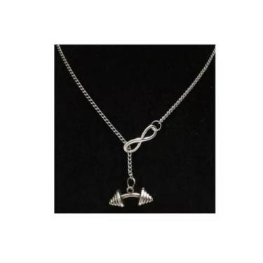 Imagem de Colar Halteres Peso De Mão Fitness Academia Prata - 3i, Prateado infin