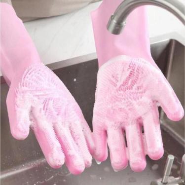 Imagem de  Luva Mágica De Silicone Para Lavar Louça Cerdas Esponja Rosa - BCS