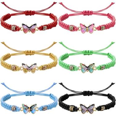 Imagem de MseaRust 6 peças/12 pulseiras de borboleta esmaltadas coloridas 3D, cordão trançado ajustável para mulheres, adolescentes, meninas, lembrancinhas de festa de fadas, Free Size, Algodão, Strass