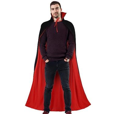 Imagem de Milisten Capa de manto de vampiro de Halloween, de vampiro de Halloween, capa reversível de baile de máscaras, com capuz unissex para adultos, vermelha e preta para festa à