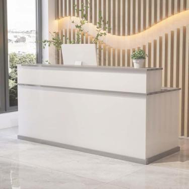 Imagem de Luzes de balcão de recepção moderno balcão de varejo com gavetas mesa de recepção balcão frontal com armário armário caixa simples para checkout, escritório, salão de beleza, lobby, O, 150 x 60 x 100