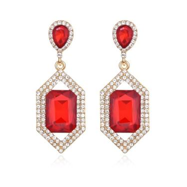 Imagem de Met-edianger Brincos de strass vermelho vintage retrô geométricos brincos de gota de cristal para mulheres, Zinco Aço inoxidável, Strass