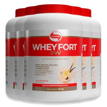 Imagem de Kit 5 Whey Fort 3W Vitafor Baunilha 1800g