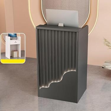 Imagem de Mesa de recepção, balcão de varejo para caixa de compras, mesa de recepção de varejo, mesa de boas-vindas moderna, com luzes e gavetas com trava, para salão, recepção, escritório, supermercado, cinza