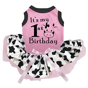 Imagem de Petitebella Vestido para cachorro de 1º aniversário It's My Cow (Rosa/vaca, 2GG)