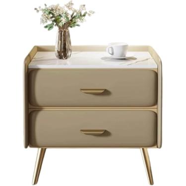 Imagem de Mesa lateral moderna mesa de cabeceira de pinho armário de cabeceira de microfibra couro mesa de canto sem instalação mesa lateral moderna gaveta cômoda para casa deslumbrante, cáqui, 40 cm
