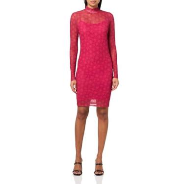 Imagem de HUGO Vestido curto feminino de malha de manga comprida, Vermelho carmesim, G