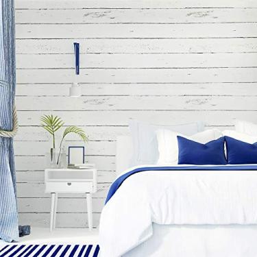 Imagem de Papel de parede ODS 45 cm x 300 cm, papel de parede para destacar e colar, preto e branco, papel de parede autoadesivo Shiplap papel de parede removível para bancada, quarto, cozinha