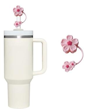 Imagem de Cobertura de palha de silicone para Stanley 30 e 1,134 g, tampa de palha de flores de cerejeira, capa de tampa de canudo reutilizável, capas de ponta de canudo de 10 mm para Stanley, cobertura de