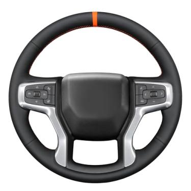 Imagem de MEWANT Capa de volante costurada à mão para Chevrolet (Chevy) Silverado 1500 2019-2024/Silverado 2500 2020-2024/Silverado 3500 2020-2024/Blazer 2019-2024/Suburban 2021-2024/Tahoe 2024/Tahoe 2024/Tahoe
